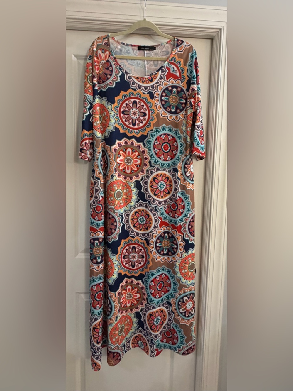 Boho Floral Medallion Maxi Dress - Navy & Coral